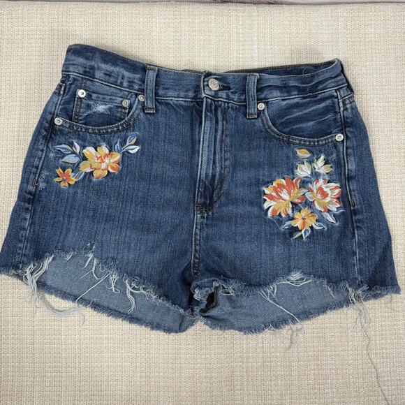 American Eagle Outfitters Womens Cut Off Mom Shorts Embroidered Floral Denim 8 - Picture 1 of 8